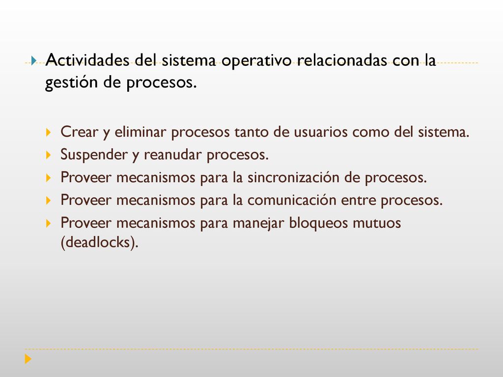 Actividades del sistema operativo relacionadas con la gestión de procesos.