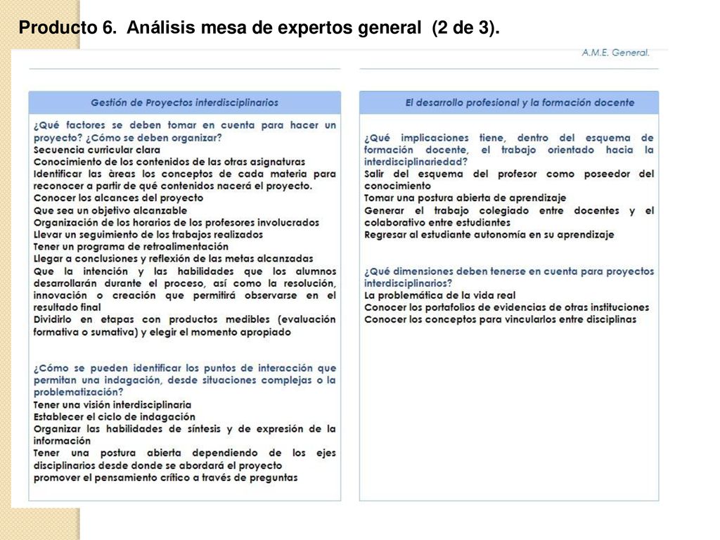 Producto 6. Análisis mesa de expertos general (2 de 3).