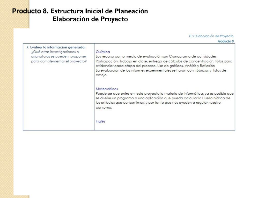 Producto 8. Estructura Inicial de Planeación
