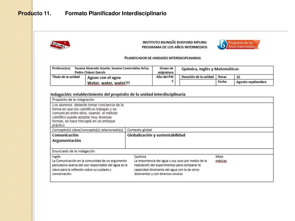 Producto 11. Formato Planificador Interdisciplinario