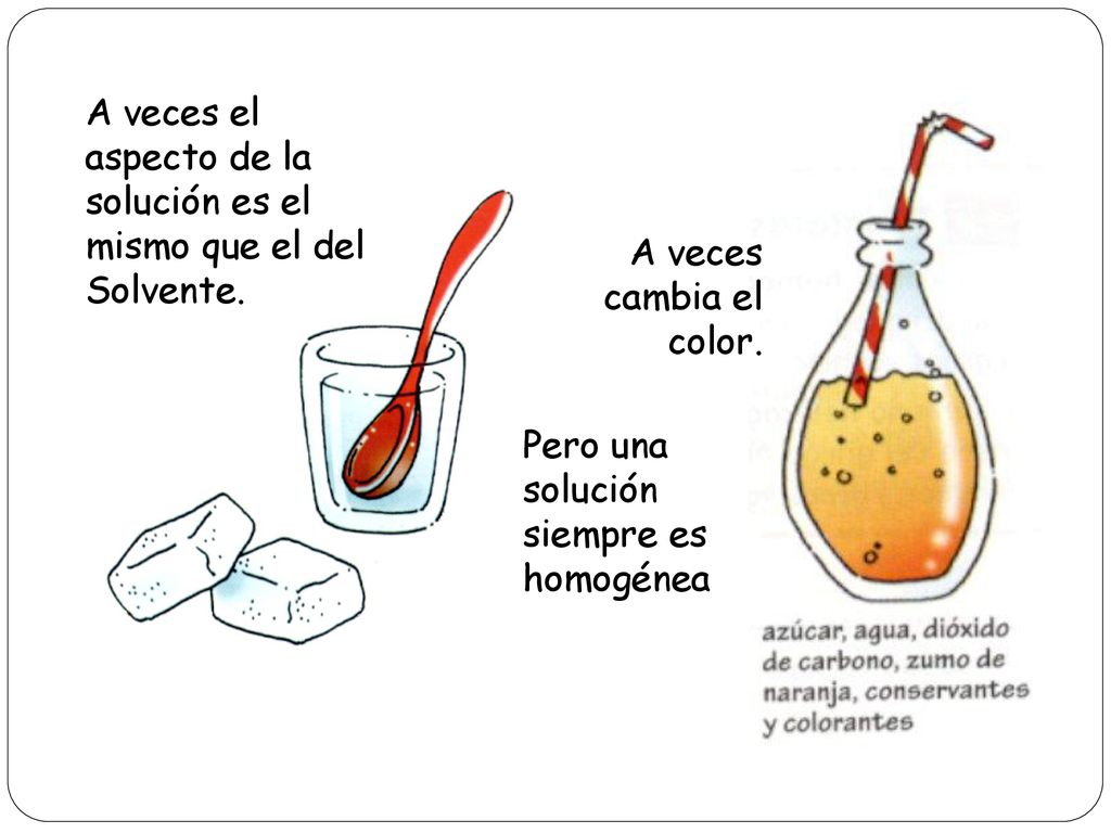 A veces el aspecto de la solución es el mismo que el del Solvente.