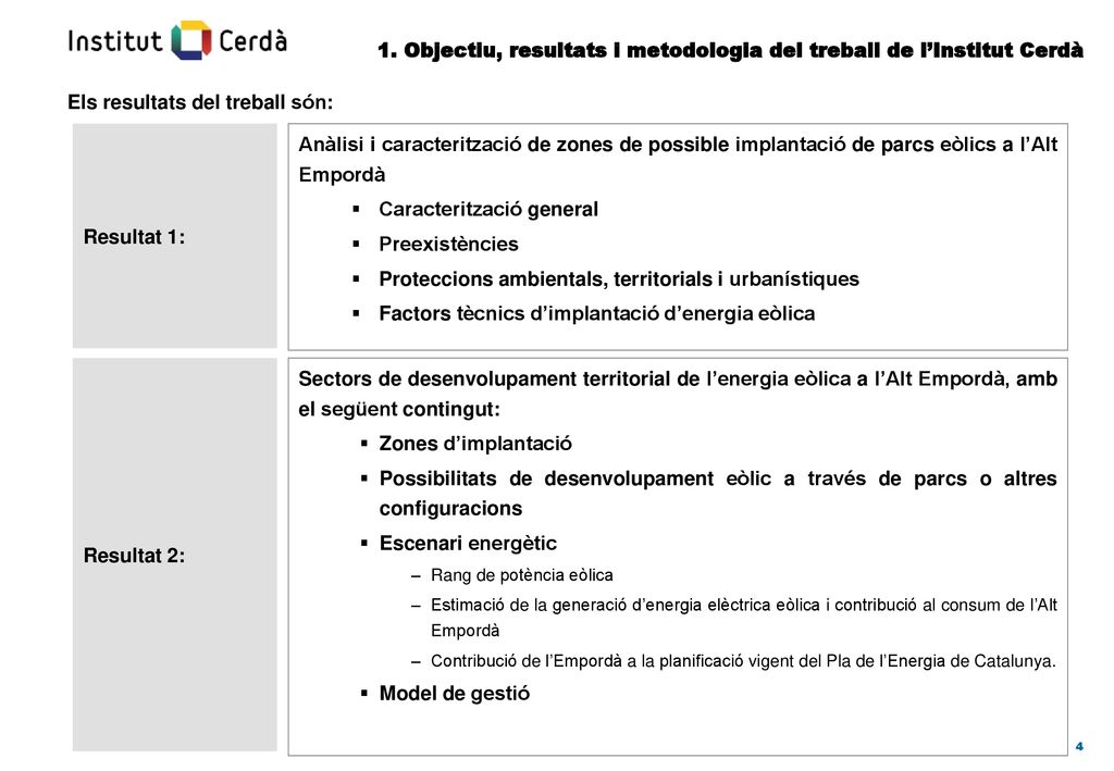 1. Objectiu, resultats i metodologia del treball de l’Institut Cerdà