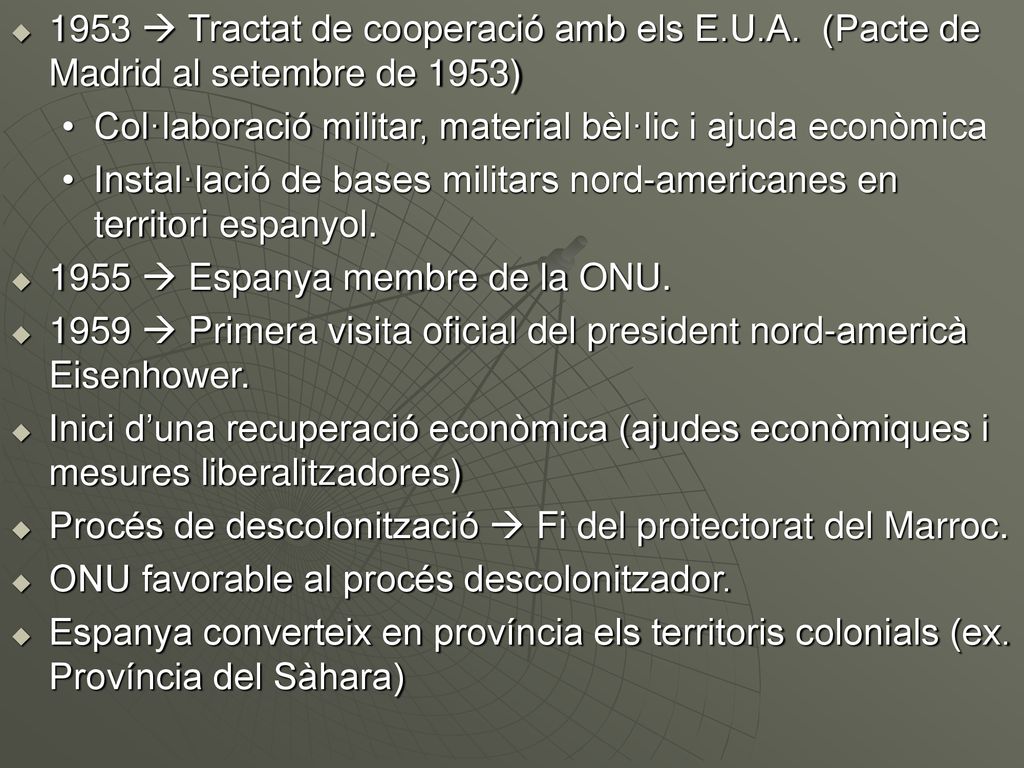 1953  Tractat de cooperació amb els E. U. A