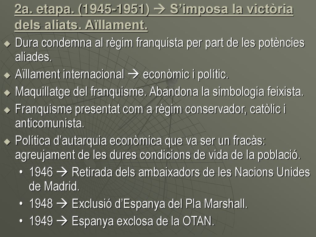 2a. etapa. ( )  S’imposa la victòria dels aliats. Aïllament.