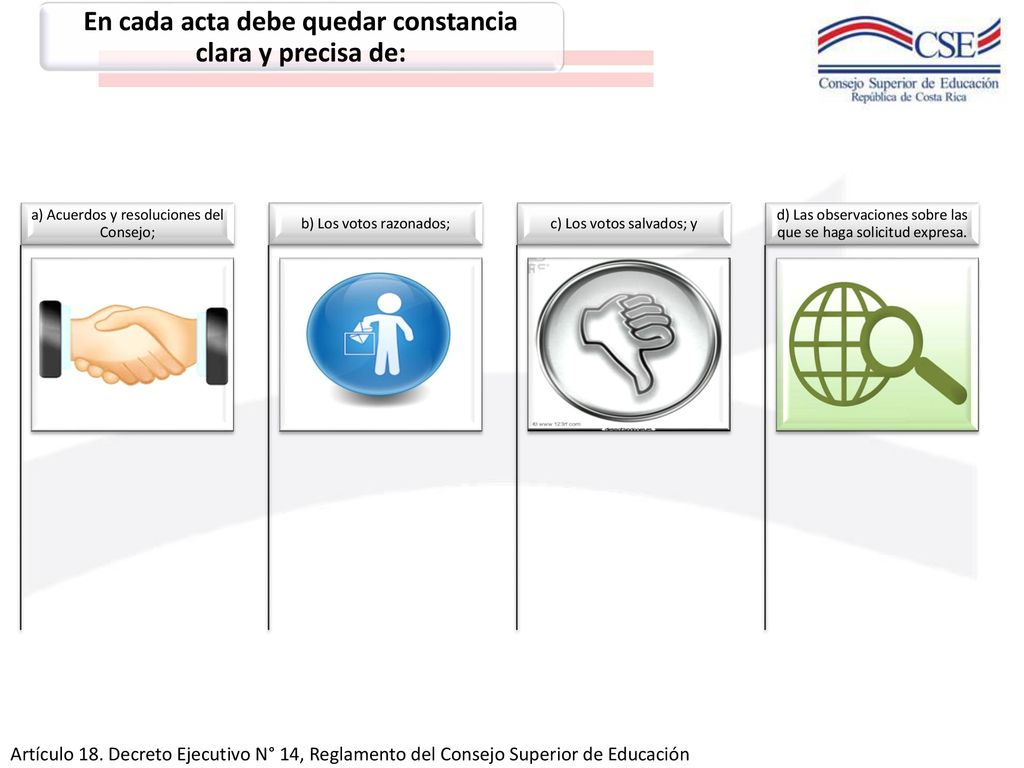 En cada acta debe quedar constancia clara y precisa de: