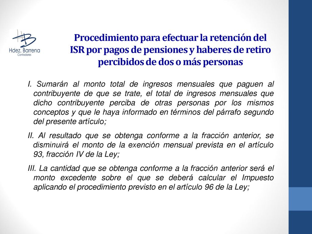 Procedimiento para efectuar la retención del ISR por pagos de pensiones y haberes de retiro percibidos de dos o más personas