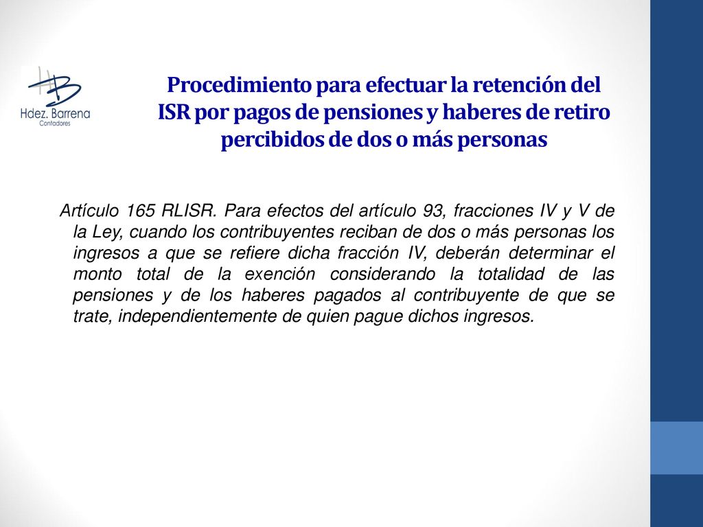 Procedimiento para efectuar la retención del ISR por pagos de pensiones y haberes de retiro percibidos de dos o más personas