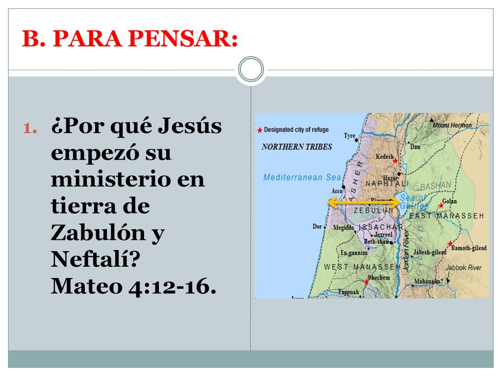 B. PARA PENSAR: ¿Por qué Jesús empezó su ministerio en tierra de Zabulón y Neftalí.