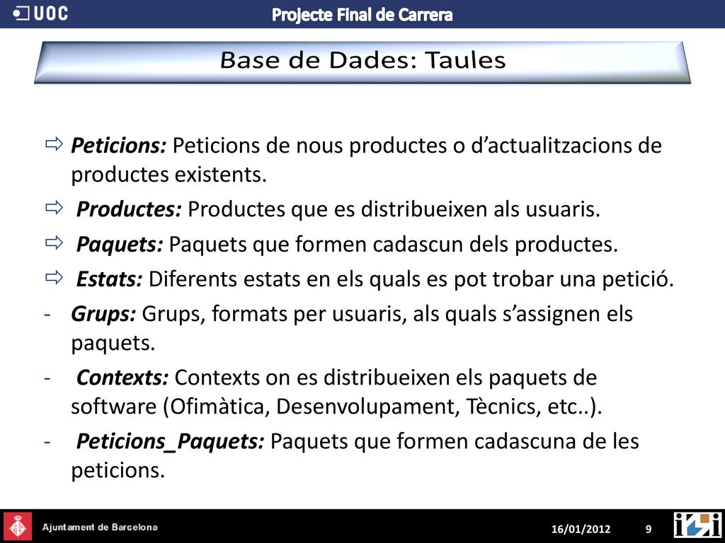 Base de Dades: Taules Peticions: Peticions de nous productes o d’actualitzacions de productes existents.
