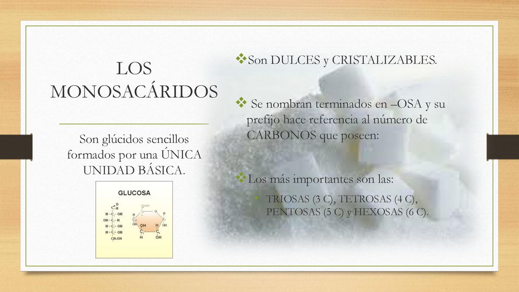 Son glúcidos sencillos formados por una ÚNICA UNIDAD BÁSICA.