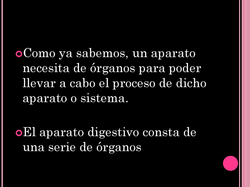 Como ya sabemos, un aparato necesita de órganos para poder llevar a cabo el proceso de dicho aparato o sistema.