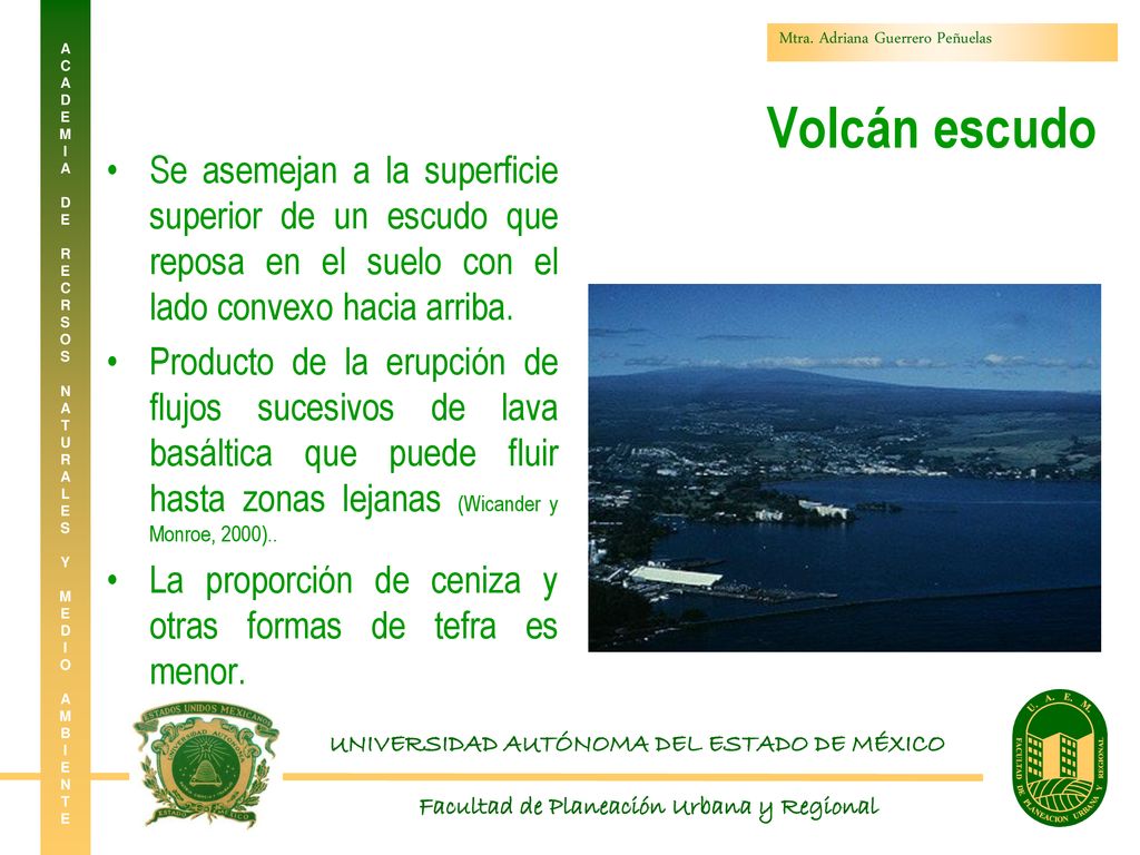 Volcán escudo Se asemejan a la superficie superior de un escudo que reposa en el suelo con el lado convexo hacia arriba.