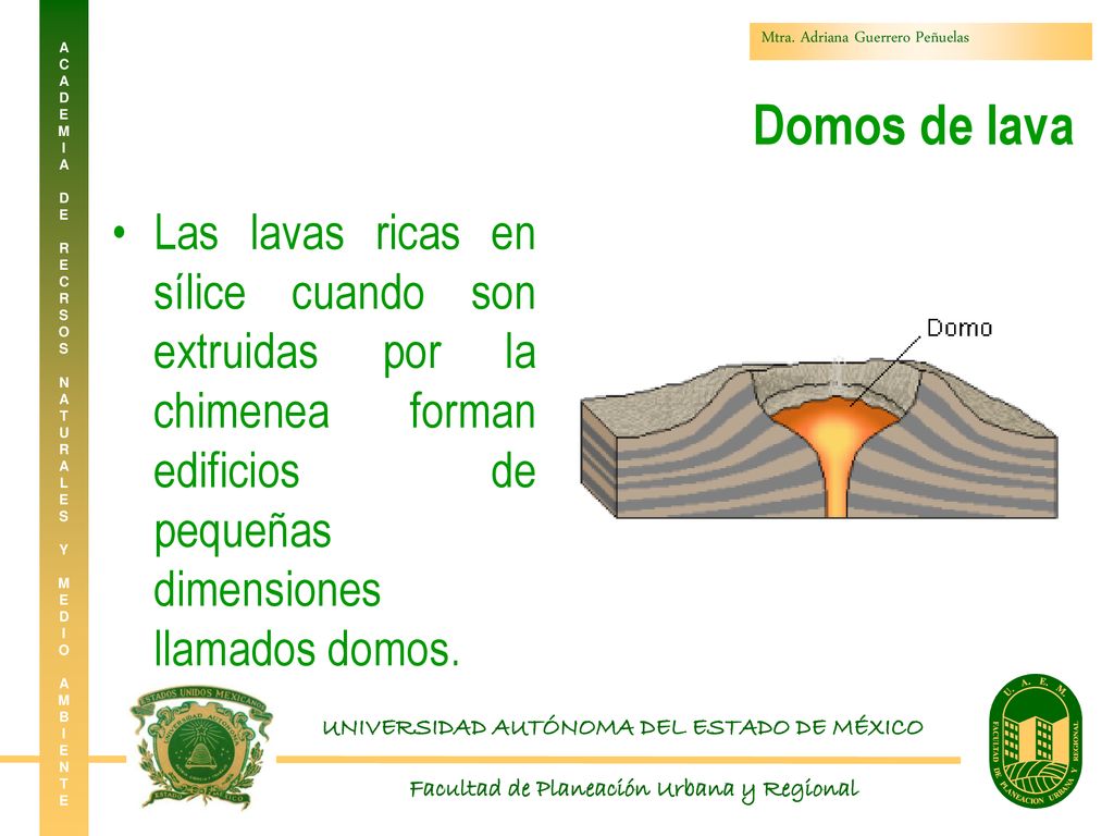 Domos de lava Las lavas ricas en sílice cuando son extruidas por la chimenea forman edificios de pequeñas dimensiones llamados domos.