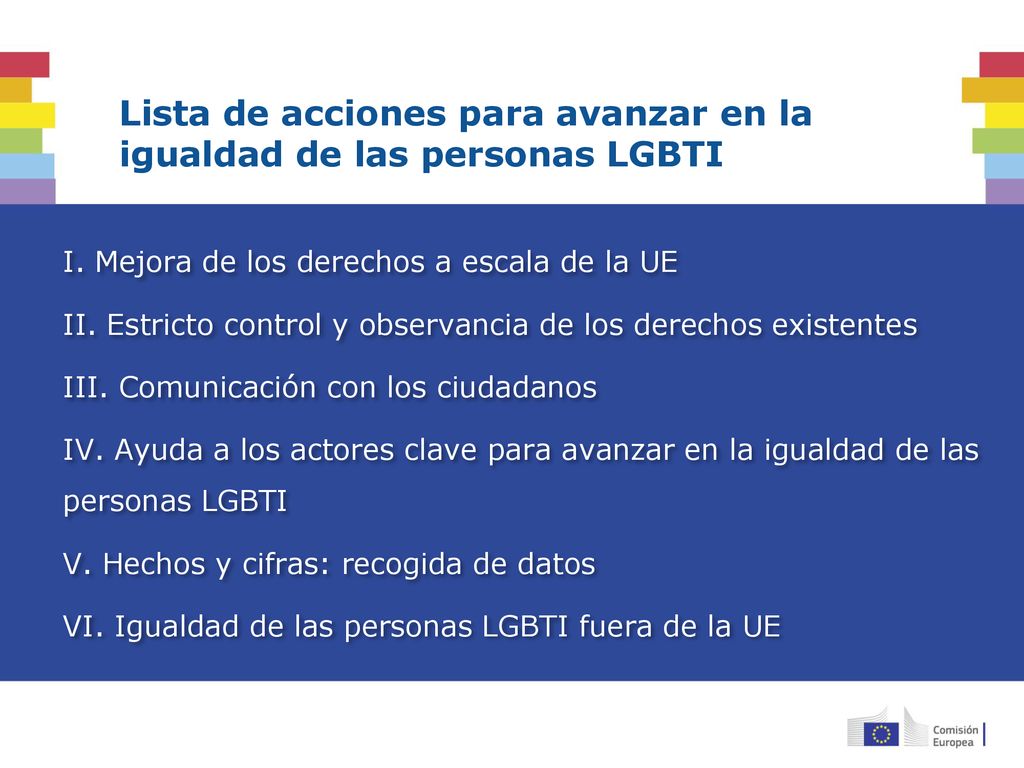 Lista de acciones para avanzar en la igualdad de las personas LGBTI
