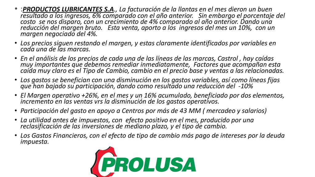 :PRODUCTOS LUBRICANTES S. A