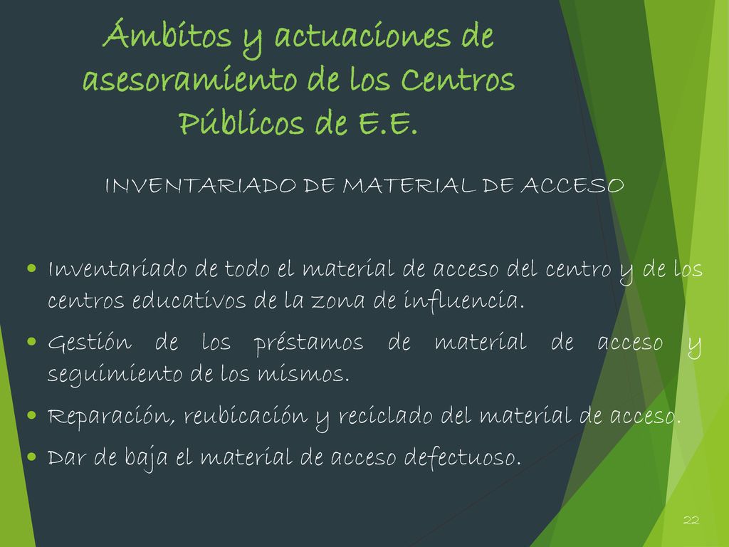 Ámbitos y actuaciones de asesoramiento de los Centros Públicos de E.E.
