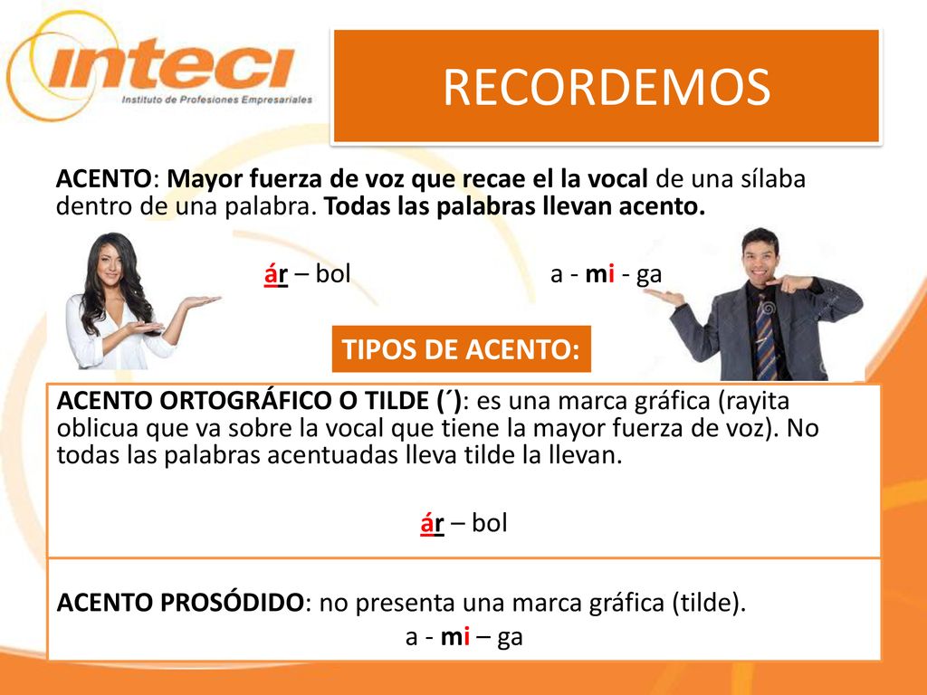 RECORDEMOS TIPOS DE ACENTO: