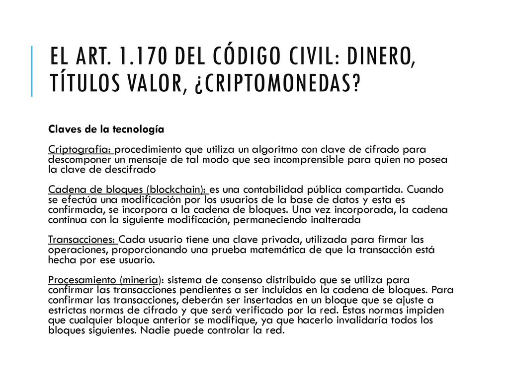 El art del Código civil: dinero, títulos valor, ¿criptomonedas