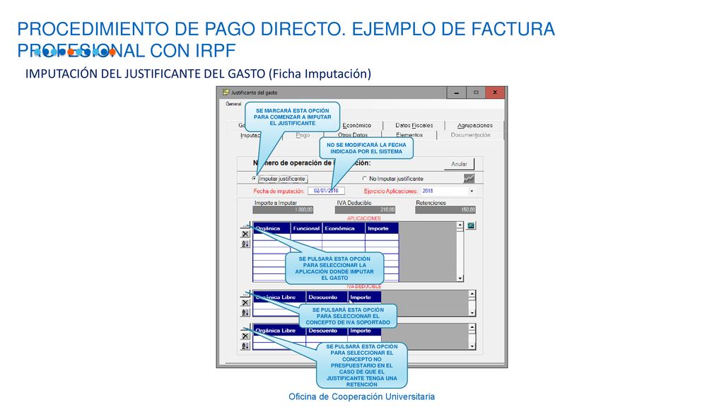 PROCEDIMIENTO DE PAGO DIRECTO. EJEMPLO DE FACTURA PROFESIONAL CON IRPF