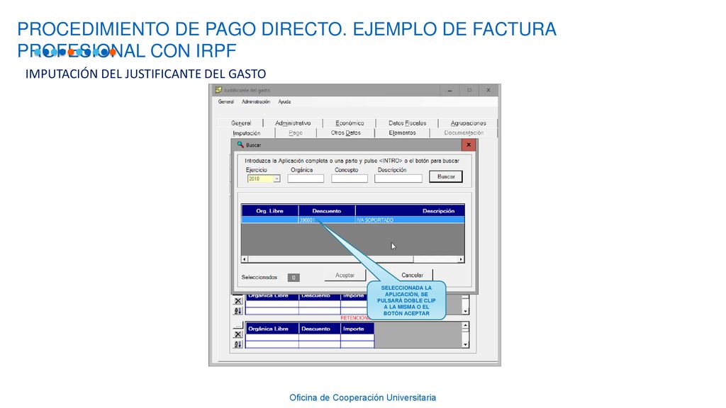 PROCEDIMIENTO DE PAGO DIRECTO. EJEMPLO DE FACTURA PROFESIONAL CON IRPF