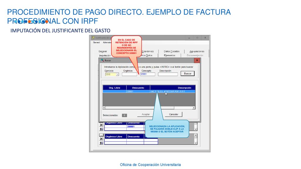 PROCEDIMIENTO DE PAGO DIRECTO. EJEMPLO DE FACTURA PROFESIONAL CON IRPF
