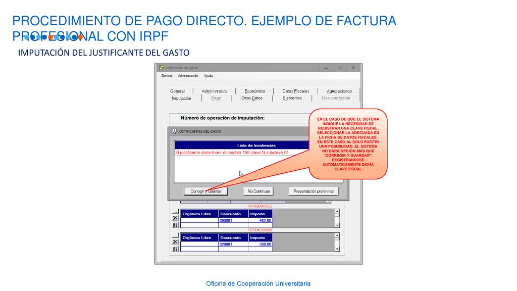 PROCEDIMIENTO DE PAGO DIRECTO. EJEMPLO DE FACTURA PROFESIONAL CON IRPF