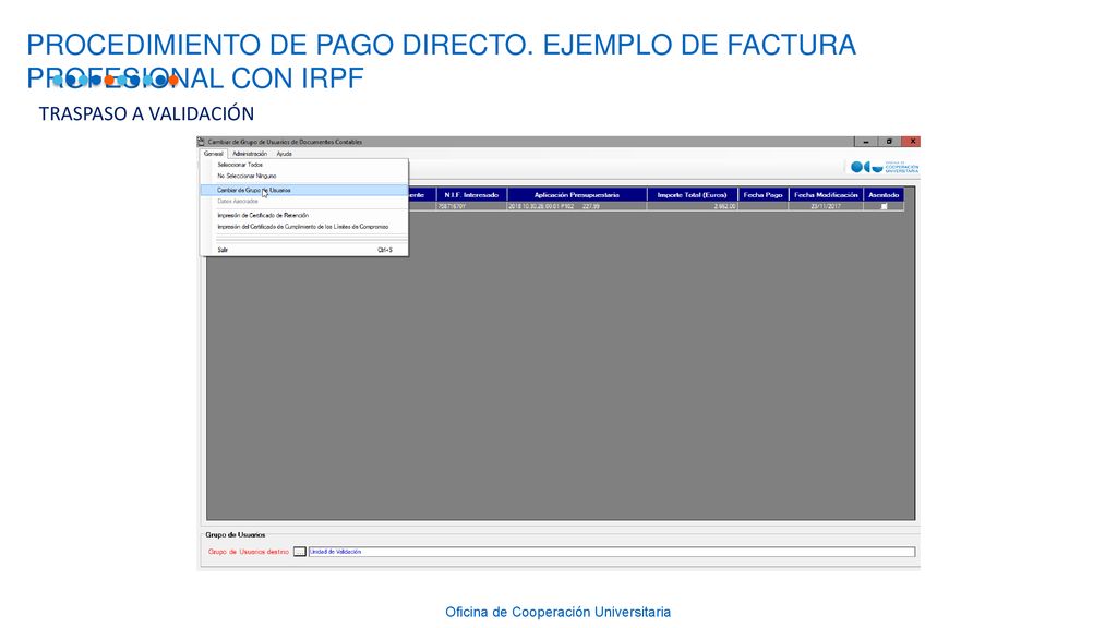 PROCEDIMIENTO DE PAGO DIRECTO. EJEMPLO DE FACTURA PROFESIONAL CON IRPF