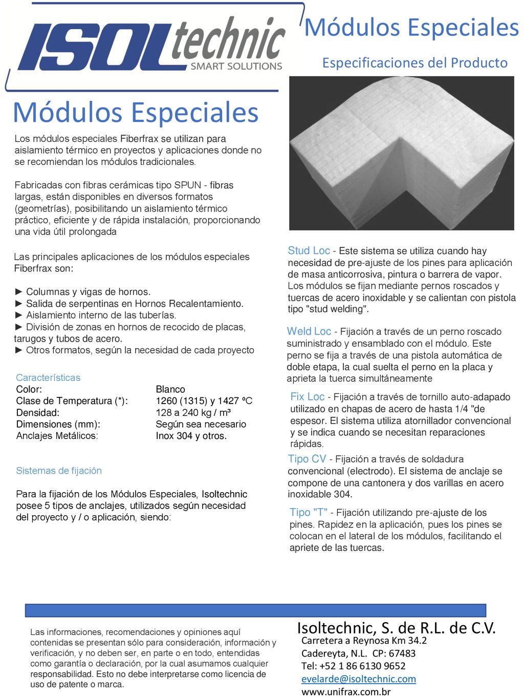 Módulos Especiales Módulos Especiales Isoltechnic, S. de R.L. de C.V.
