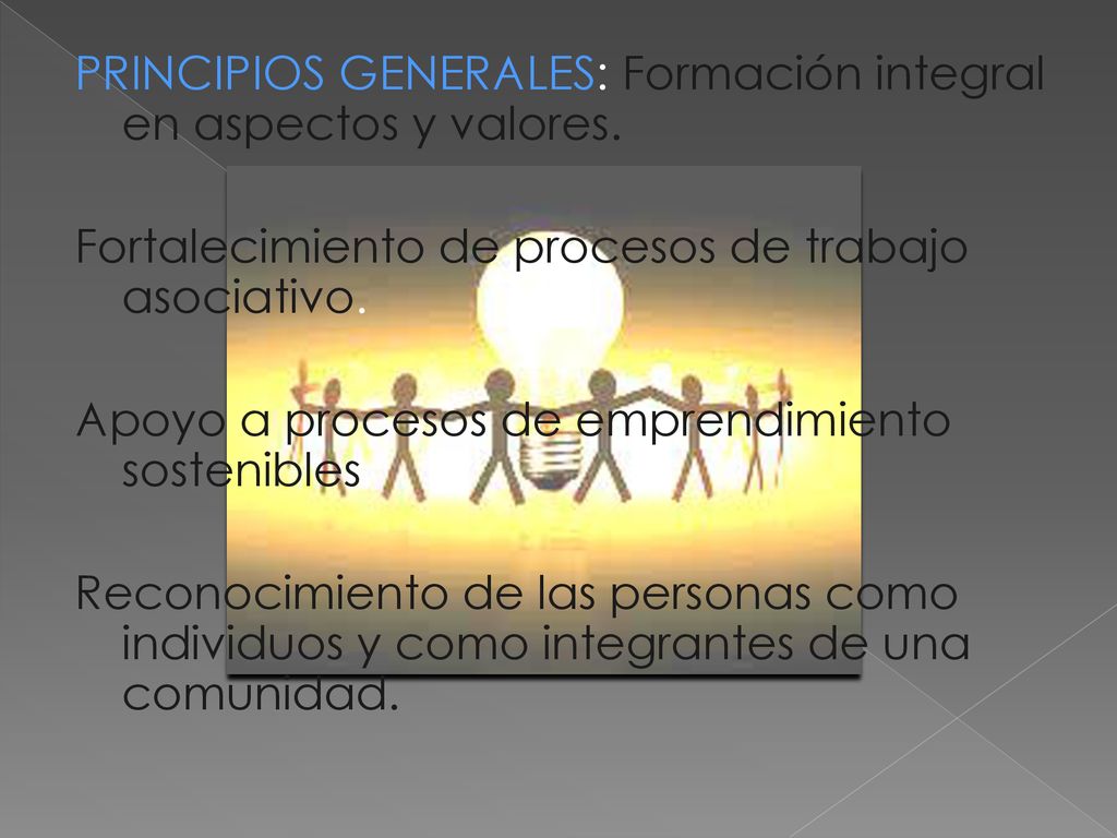 PRINCIPIOS GENERALES: Formación integral en aspectos y valores