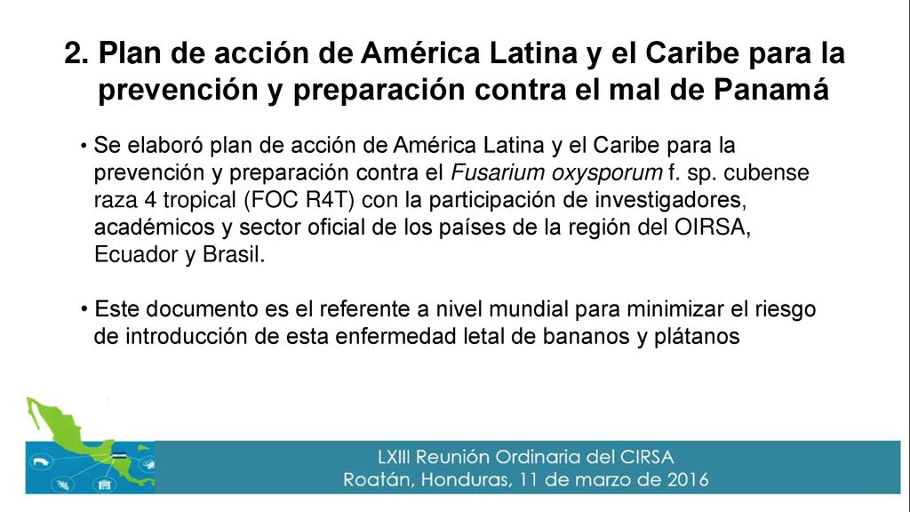 2. Plan de acción de América Latina y el Caribe para la prevención y preparación contra el mal de Panamá