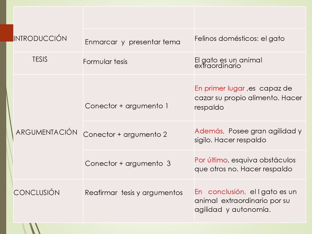 INTRODUCCIÓN. Enmarcar y presentar tema. Felinos domésticos: el gato. TESIS. Formular tesis.