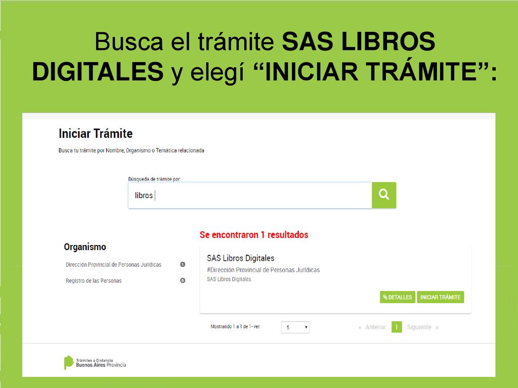Busca el trámite SAS LIBROS DIGITALES y elegí INICIAR TRÁMITE :
