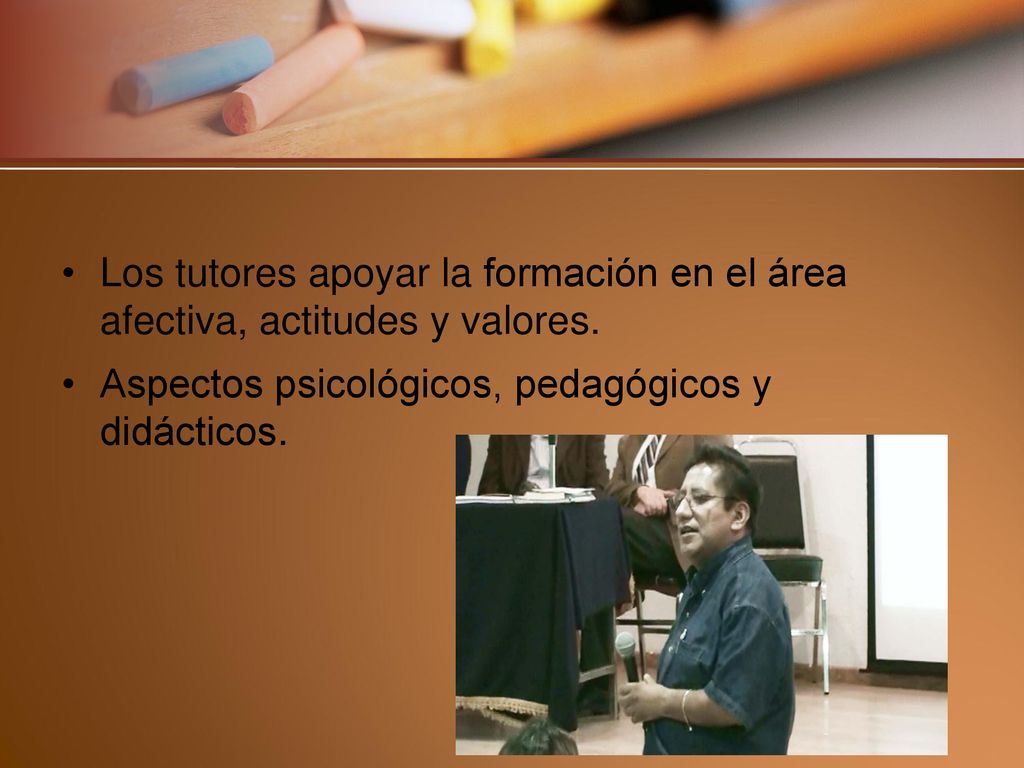 Los tutores apoyar la formación en el área afectiva, actitudes y valores.