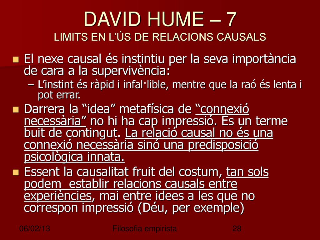 DAVID HUME – 7 LIMITS EN L’ÚS DE RELACIONS CAUSALS