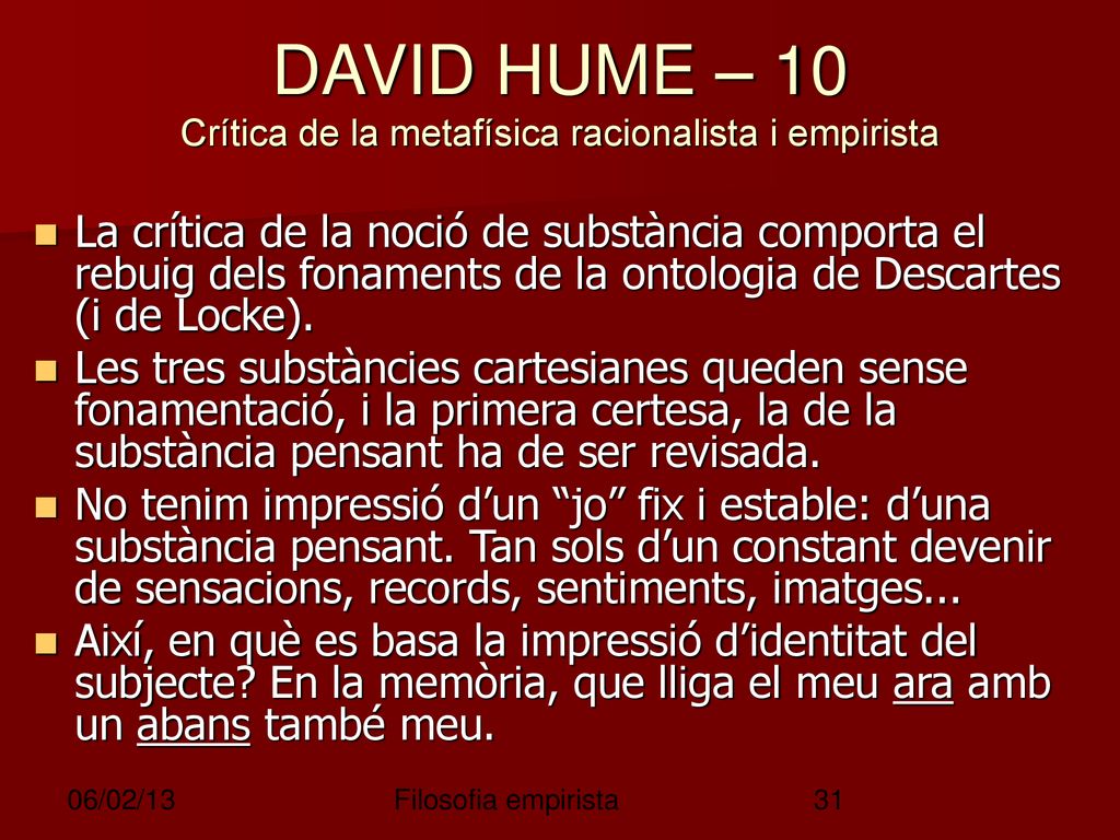 DAVID HUME – 10 Crítica de la metafísica racionalista i empirista