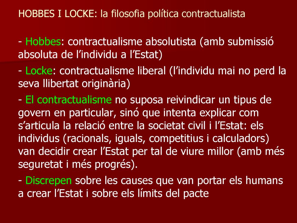 HOBBES I LOCKE: la filosofia política contractualista