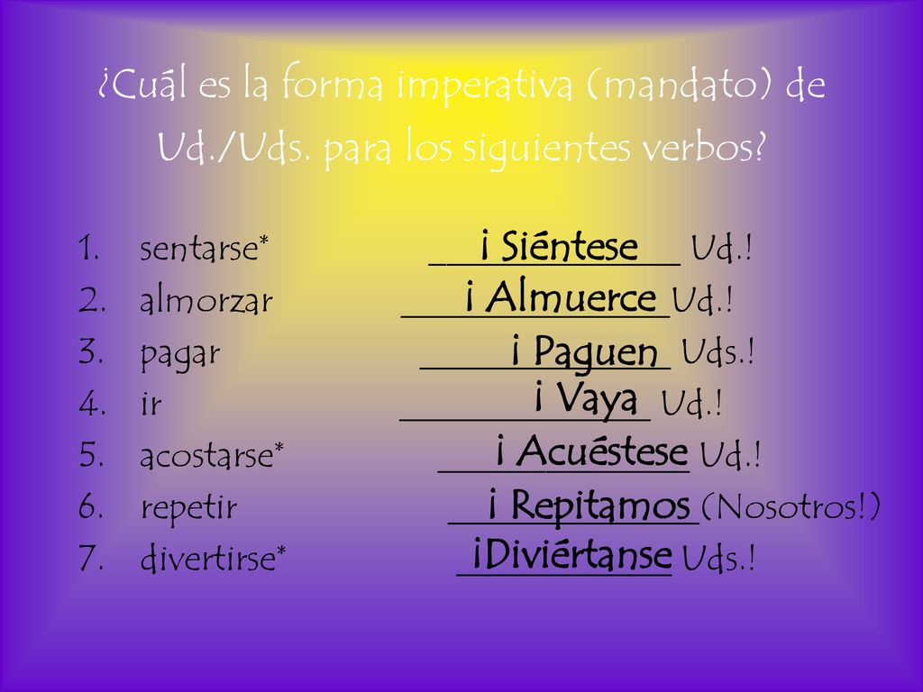 ¿Cuál es la forma imperativa (mandato) de Ud. /Uds