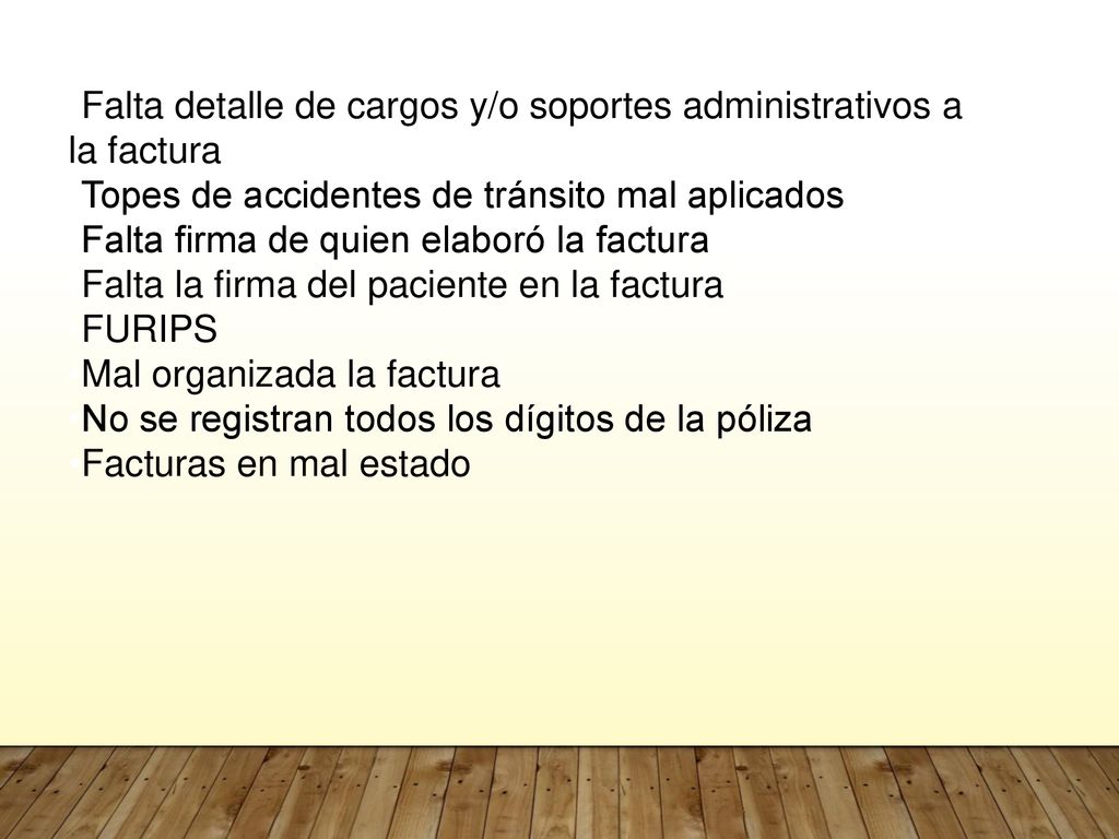 Falta detalle de cargos y/o soportes administrativos a la factura
