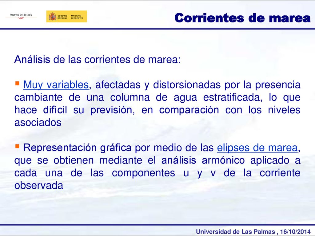 Corrientes de marea Análisis de las corrientes de marea: