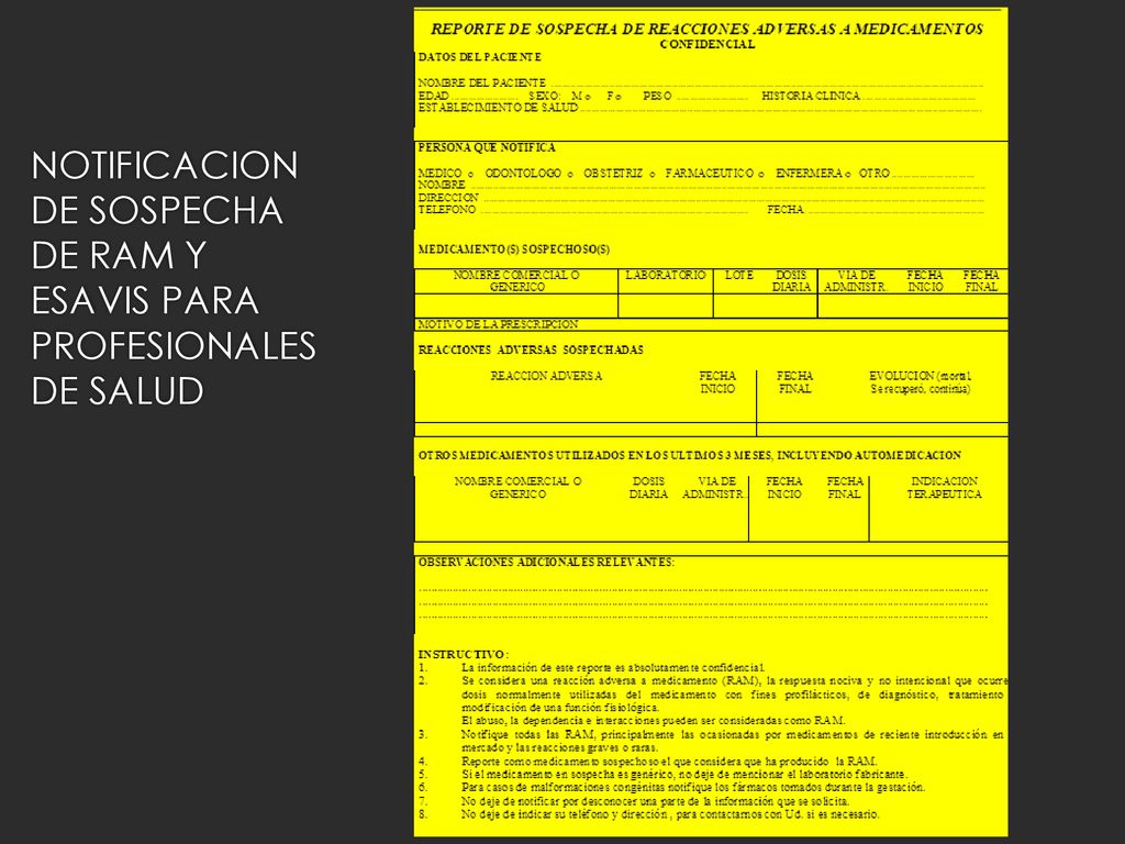 NOTIFICACION DE SOSPECHA DE RAM Y ESAVIS PARA PROFESIONALES DE SALUD