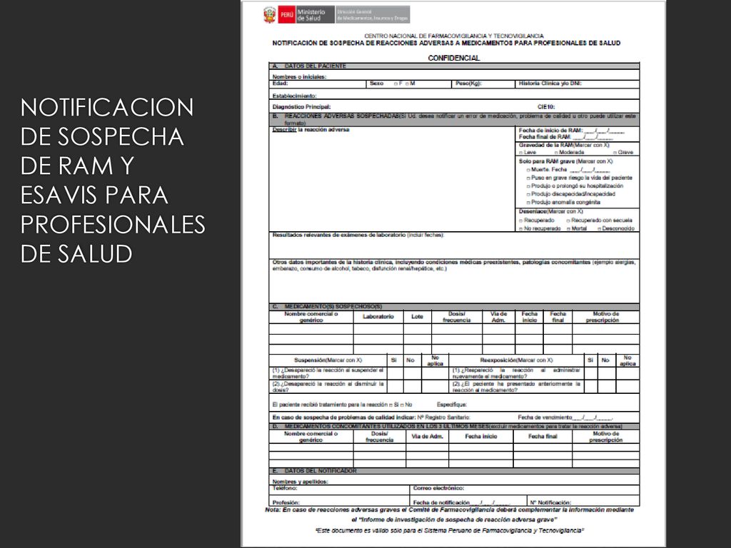 NOTIFICACION DE SOSPECHA DE RAM Y ESAVIS PARA PROFESIONALES DE SALUD