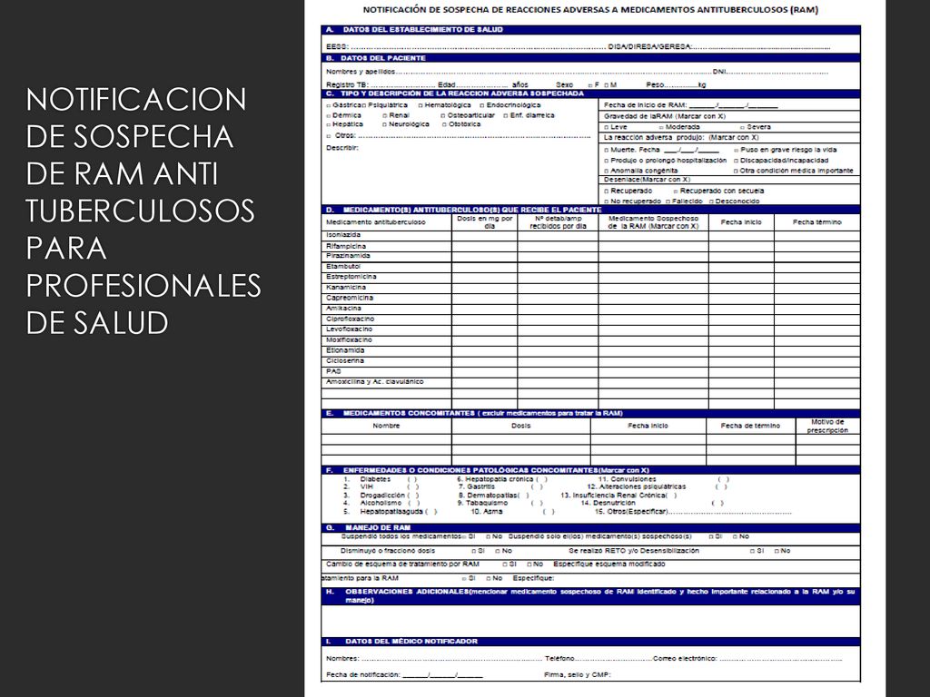 NOTIFICACION DE SOSPECHA DE RAM ANTI TUBERCULOSOS PARA PROFESIONALES DE SALUD
