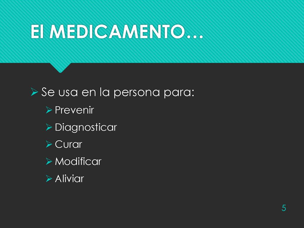El MEDICAMENTO… Se usa en la persona para: Prevenir Diagnosticar Curar
