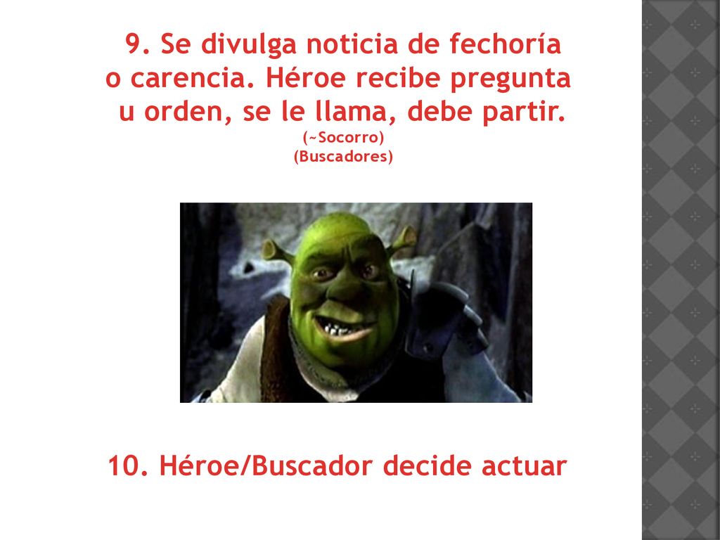 9. Se divulga noticia de fechoría o carencia. Héroe recibe pregunta
