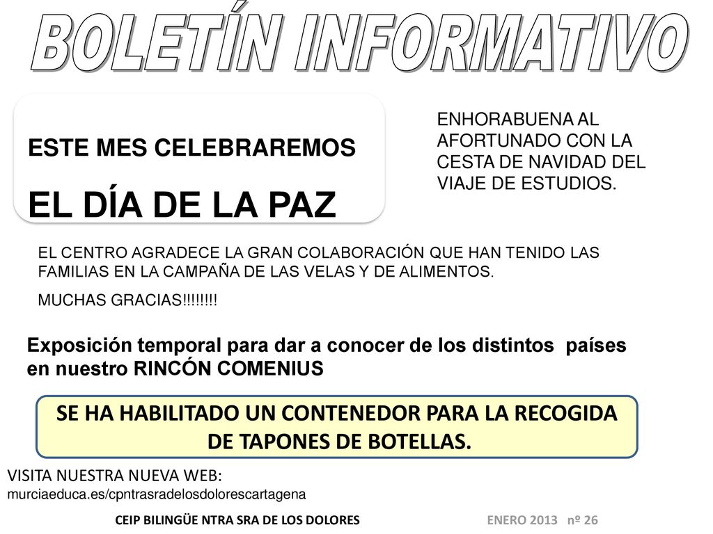 BOLETÍN INFORMATIVO EL DÍA DE LA PAZ ESTE MES CELEBRAREMOS