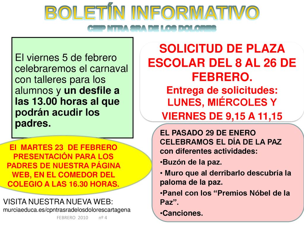 BOLETÍN INFORMATIVO SOLICITUD DE PLAZA ESCOLAR DEL 8 AL 26 DE FEBRERO.