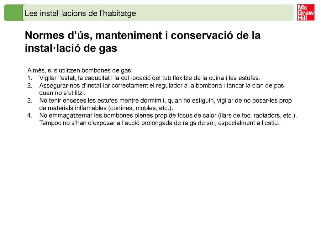 Normes d’ús, manteniment i conservació de la instal·lació de gas