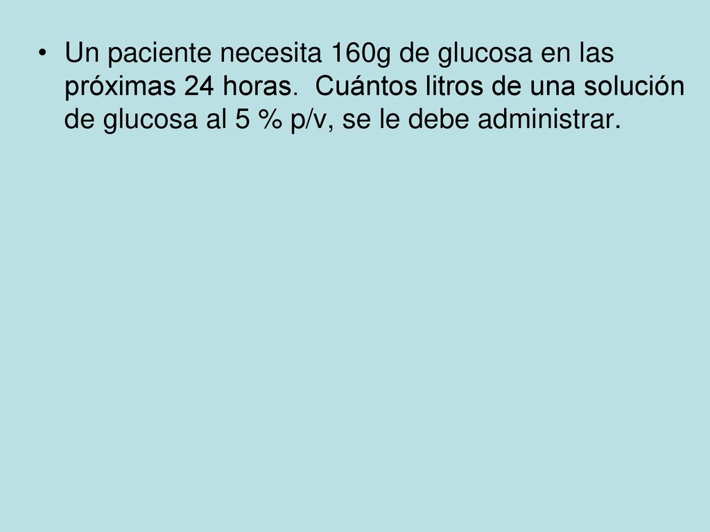 Un paciente necesita 160g de glucosa en las próximas 24 horas