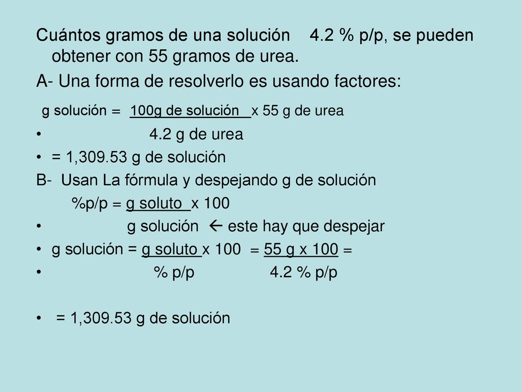 g solución = 100g de solución x 55 g de urea