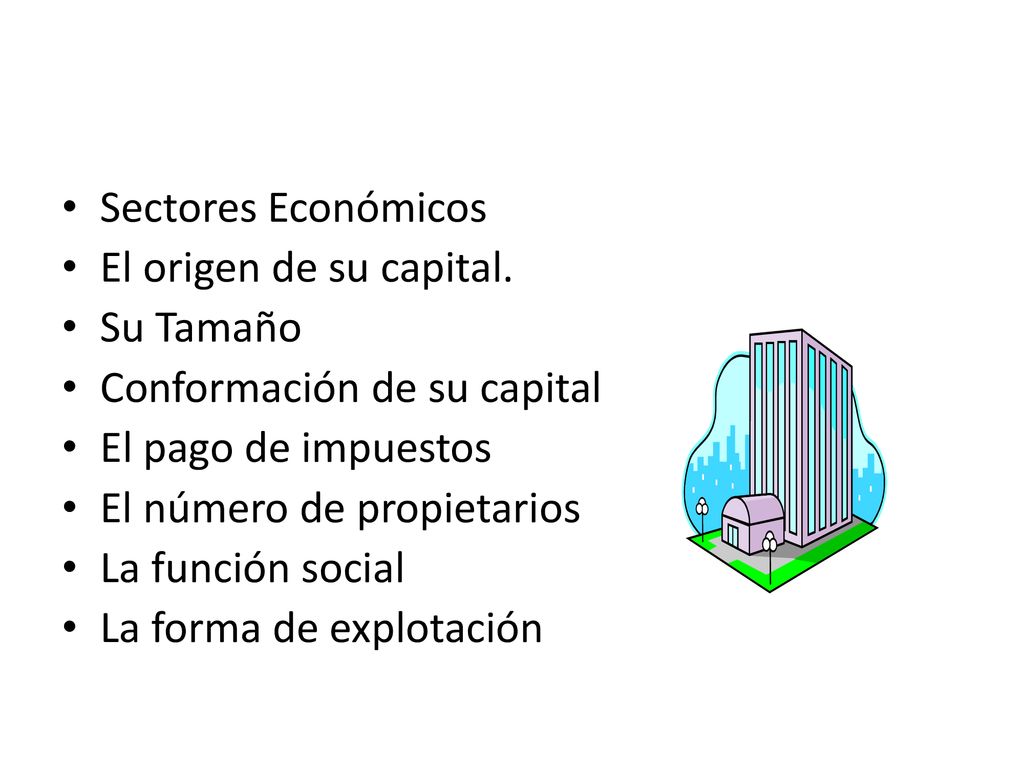 Sectores Económicos El origen de su capital. Su Tamaño. Conformación de su capital. El pago de impuestos.